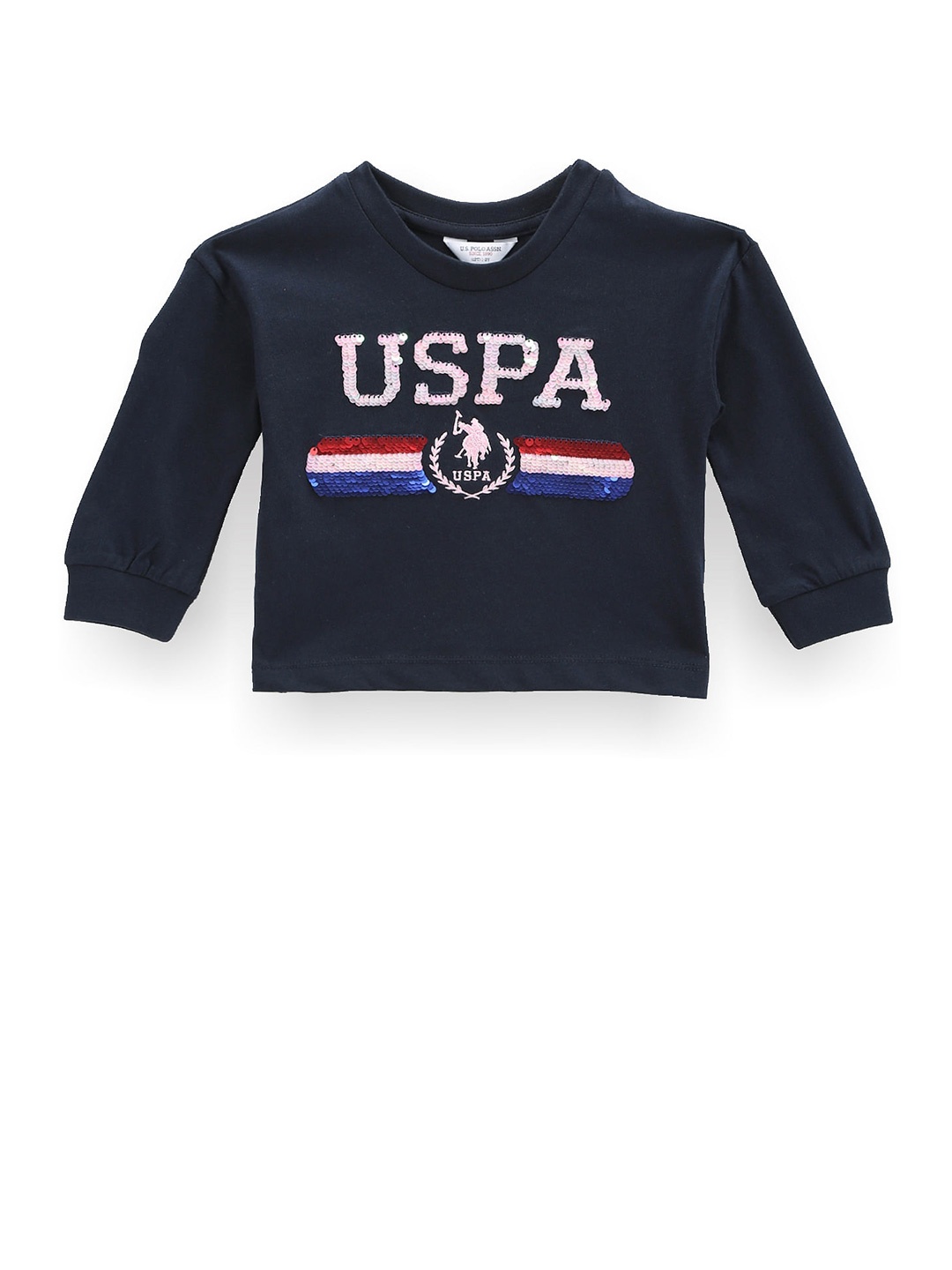 

U.S. Polo Assn. Kids Girls Typography Printed V-Neck Cotton T-Shirt, Blue