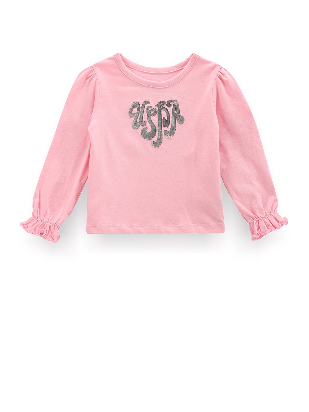 

U.S. Polo Assn. Kids Girls Sequinned Embellished Pure Cotton T-shirt, Pink