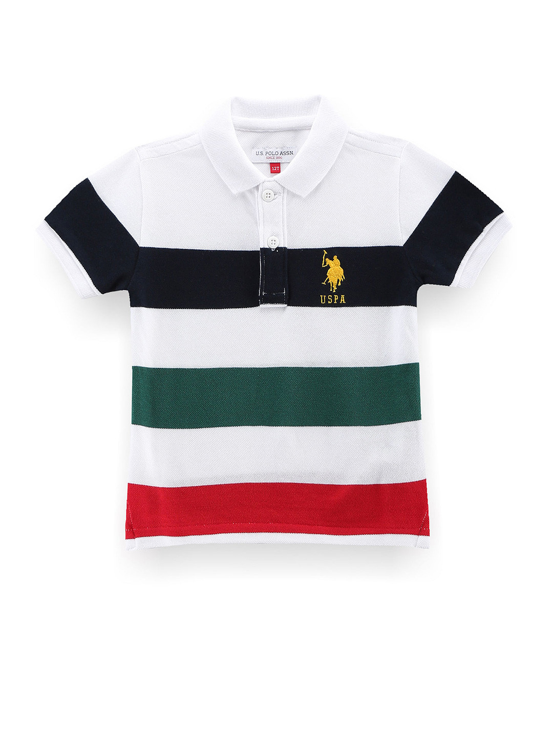 

U.S. Polo Assn. Kids Boys Striped Polo Collar Pure Cotton T-shirt, White