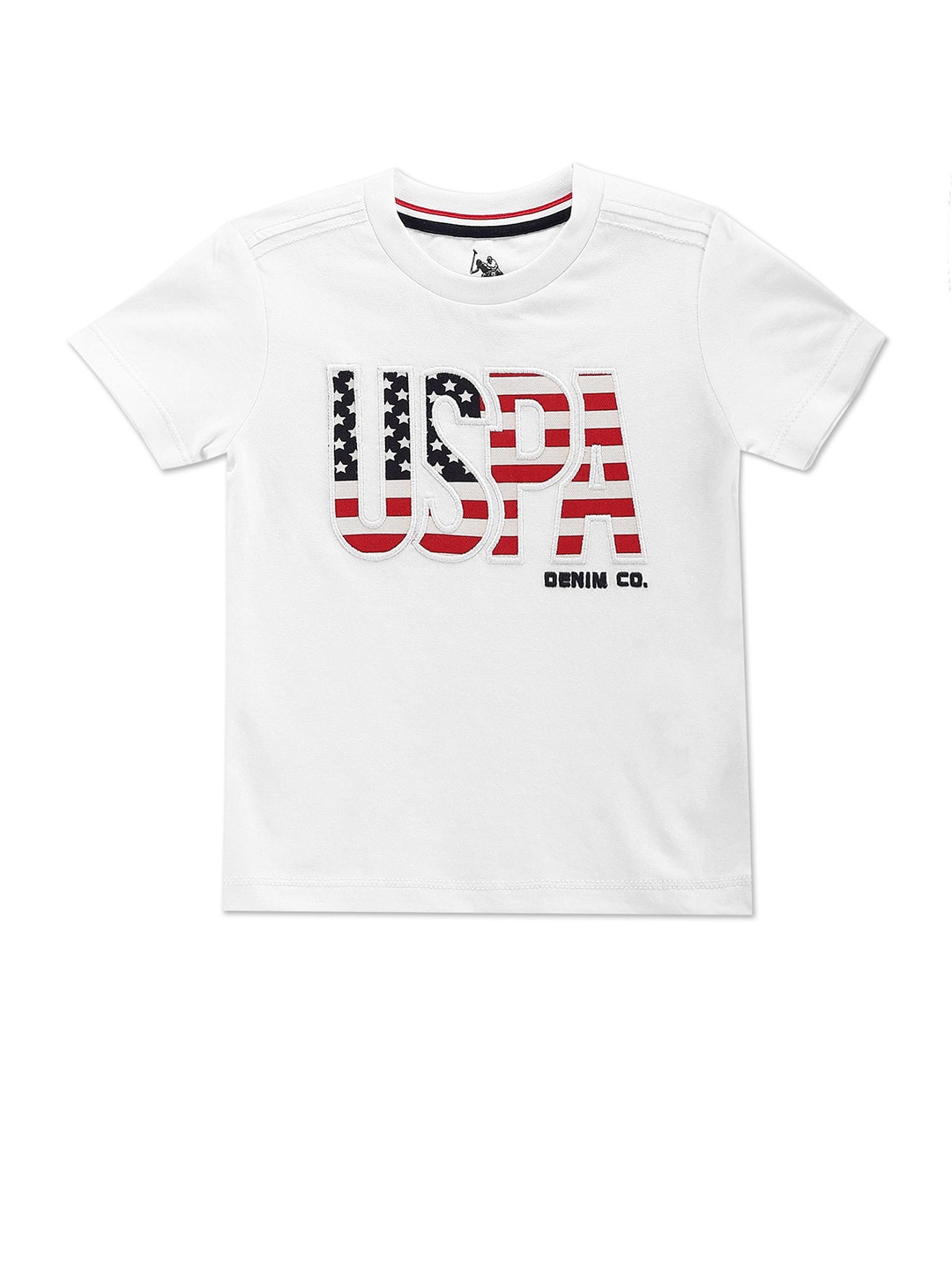 U.S. Polo Assn. Kids Boys Typography Printed Pure Cotton T-shirt, White