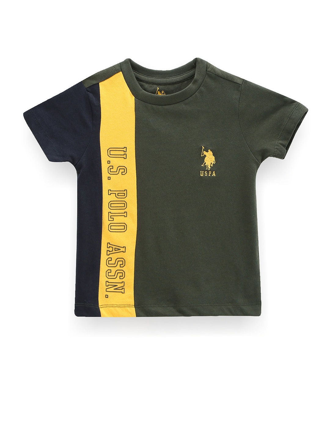 

U.S. Polo Assn. Kids Boys Colourblocked Pure Cotton T-shirt, Olive