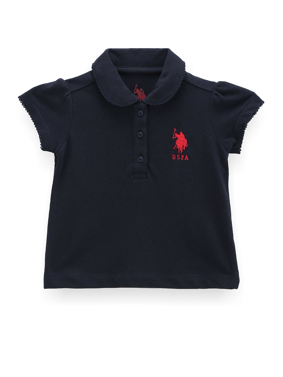

U.S. Polo Assn. Kids Girls Polo Collar Puff Sleeves Pure Cotton T-shirt, Blue