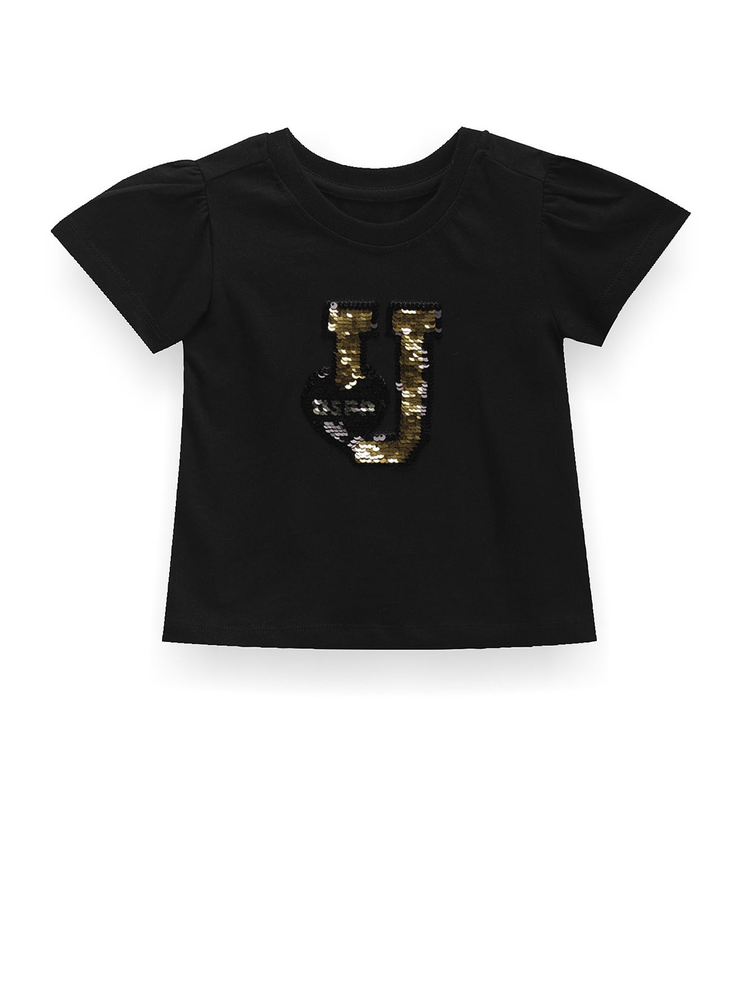 

U.S. Polo Assn. Kids Girls Embellished Round Neck Cotton Regular T-shirt, Black