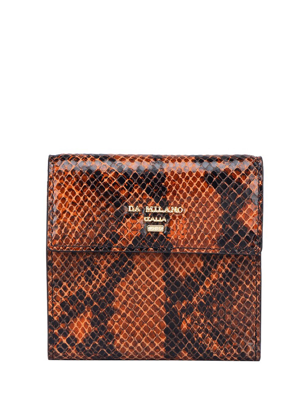 

Da Milano Women Animal Textured Leather Two Fold Wallet, Orange