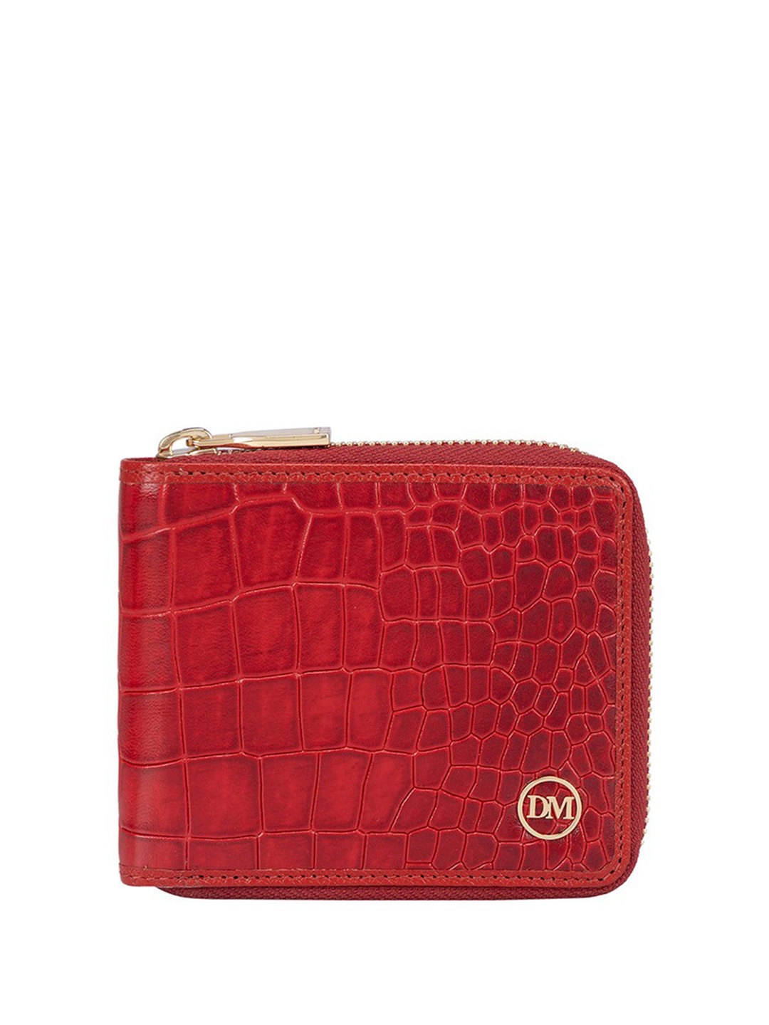 

Da Milano Women Textured Leather Zip Around Wallet, Red