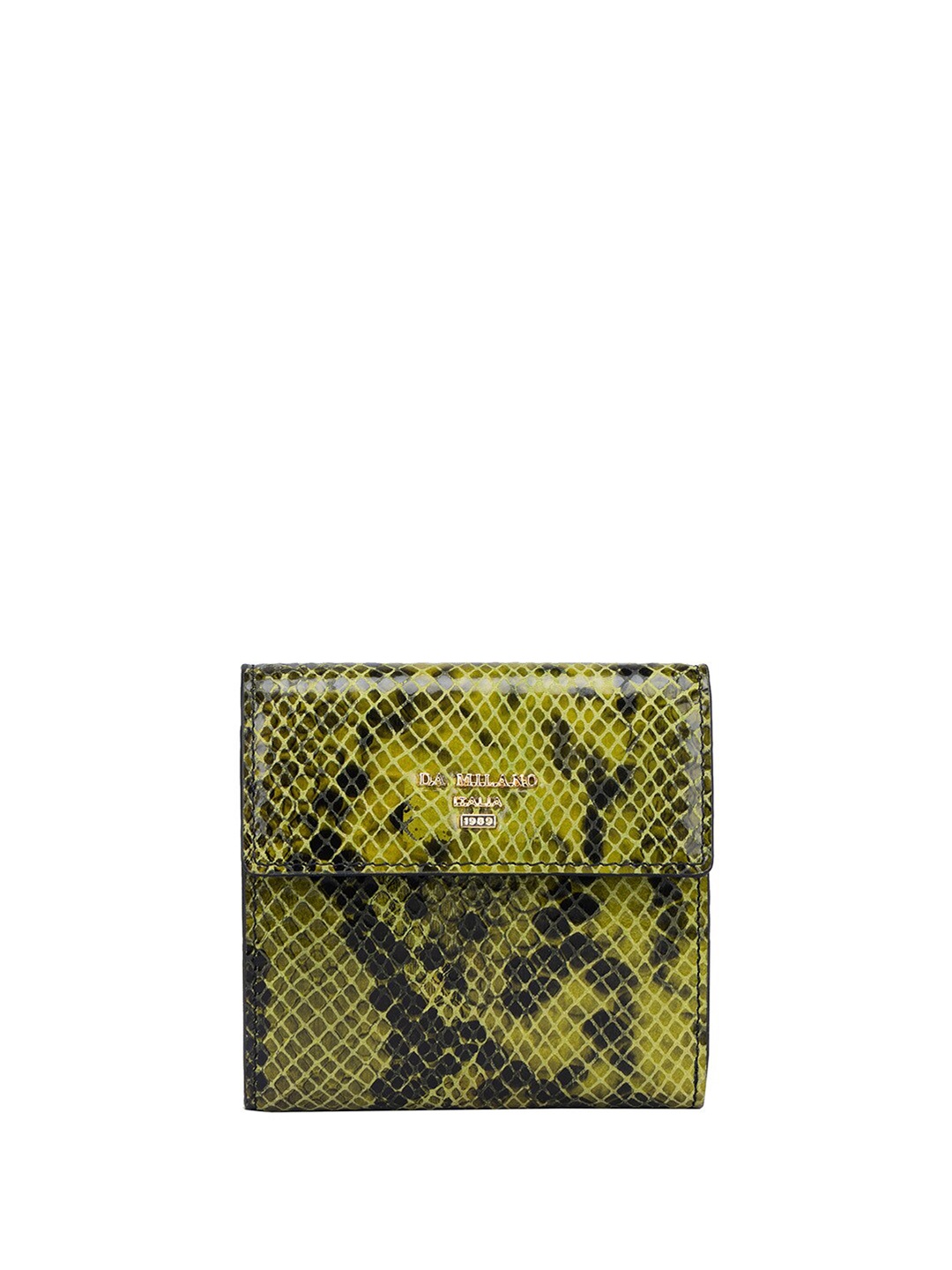 

Da Milano Women Yellow & Black Textured Leather Three Fold Wallet, Lime green