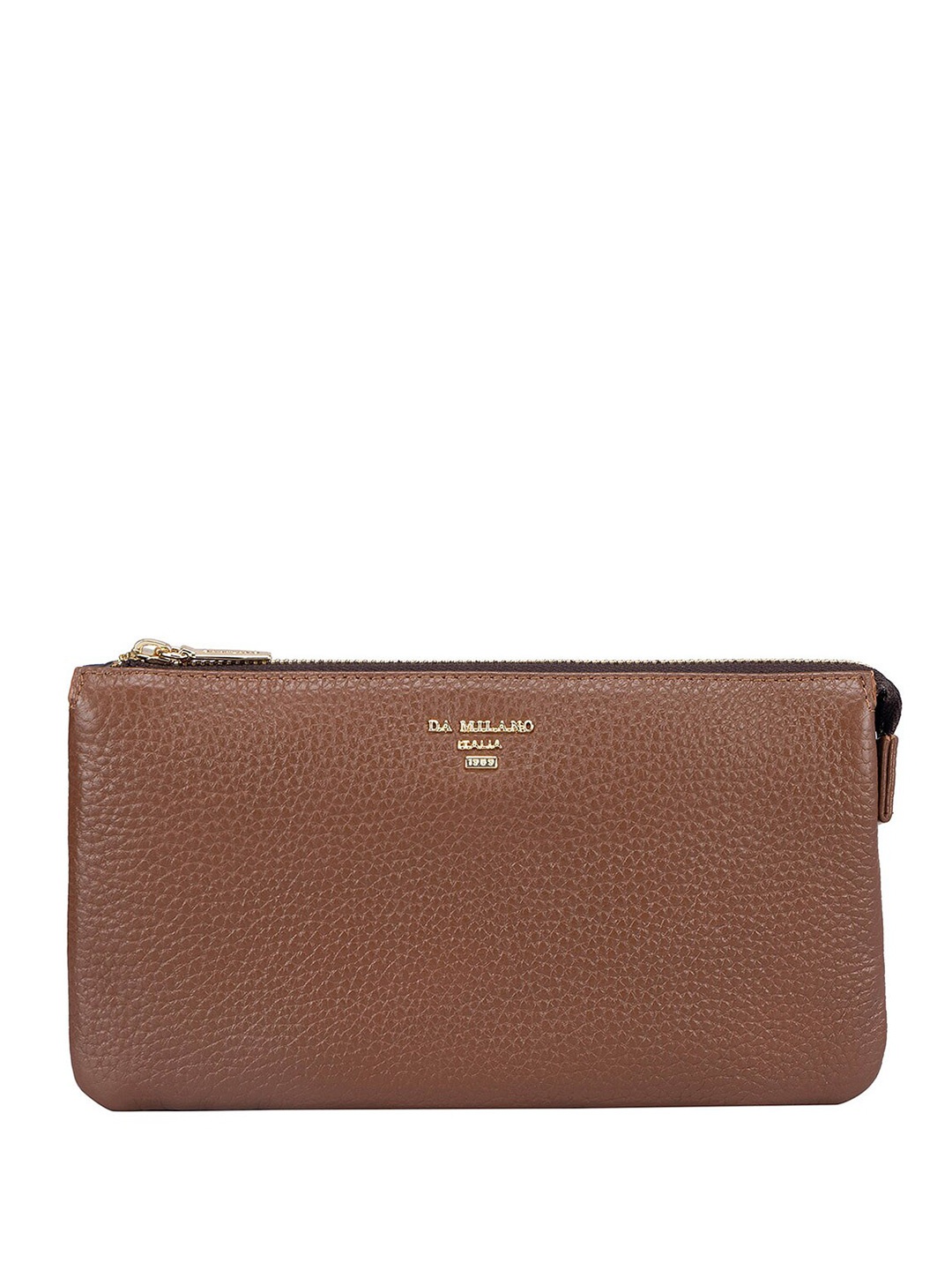 

Da Milano Women Textured Leather Zip Around Wallet, Brown