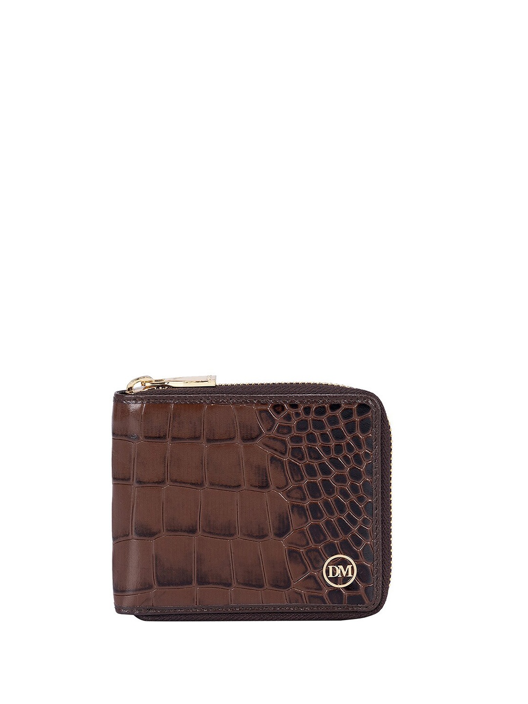 

Da Milano Women Textured Leather Zip Around Wallet, Brown