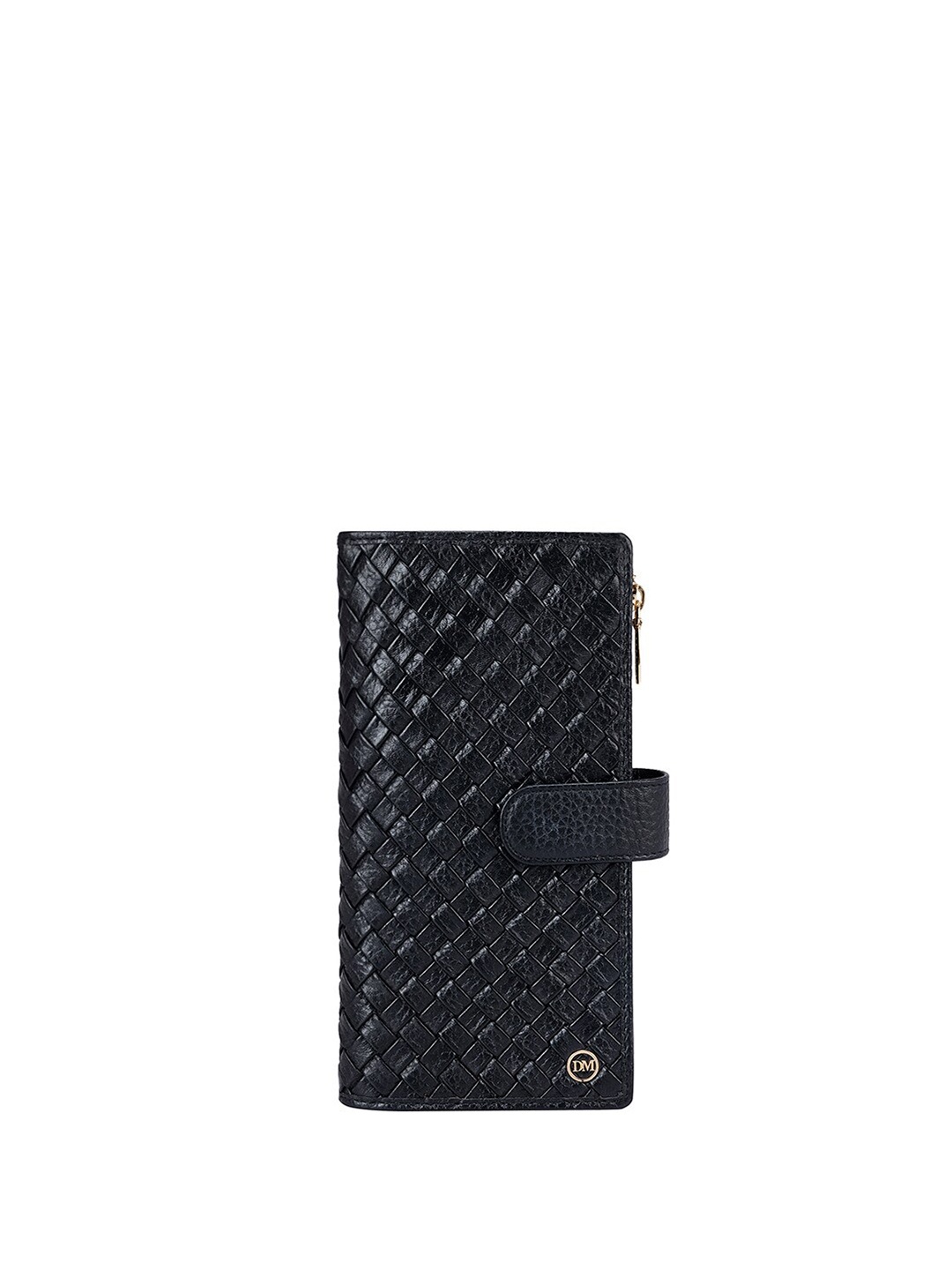 

Da Milano Women Textured Leather Zip Around Wallet, Black
