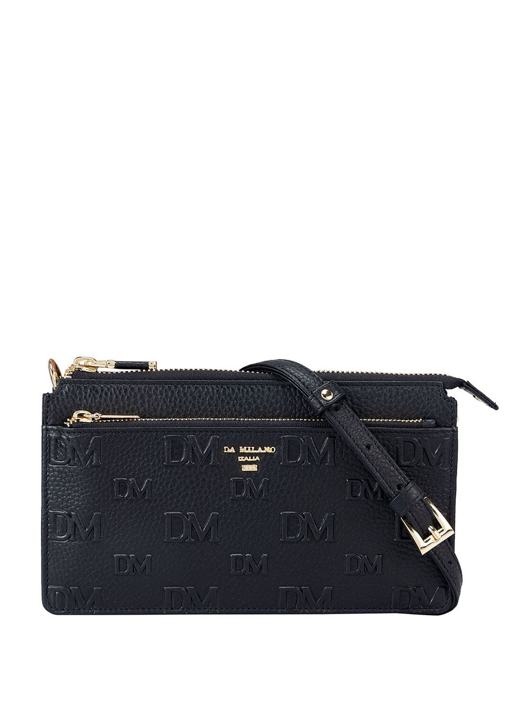 

Da Milano Women Textured Leather Two Fold Wallet, Black