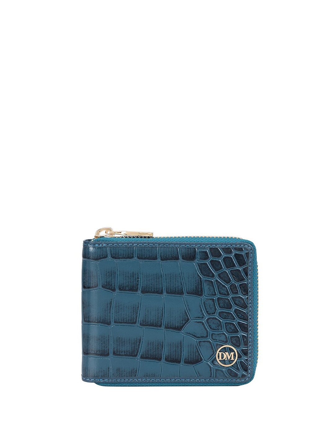 

Da Milano Women Textured Leather Zip Around Wallet, Blue