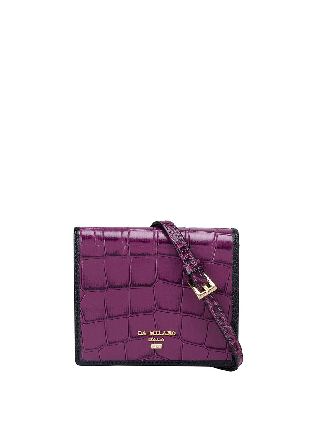 

Da Milano Women Textured Leather Two Fold Wallet, Purple