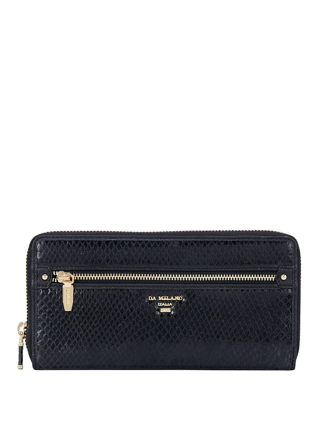 

Da Milano Women Textured Leather Zip Around Wallet, Black