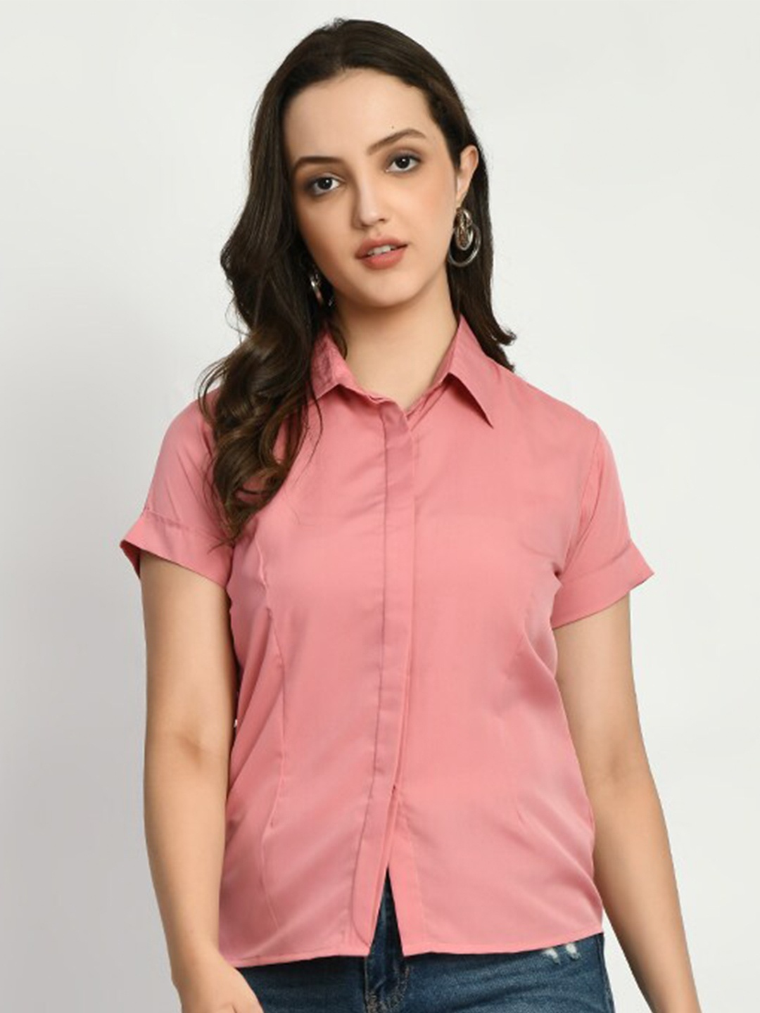 

KALINI Relaxed Spread Collar Casual Shirt, Peach