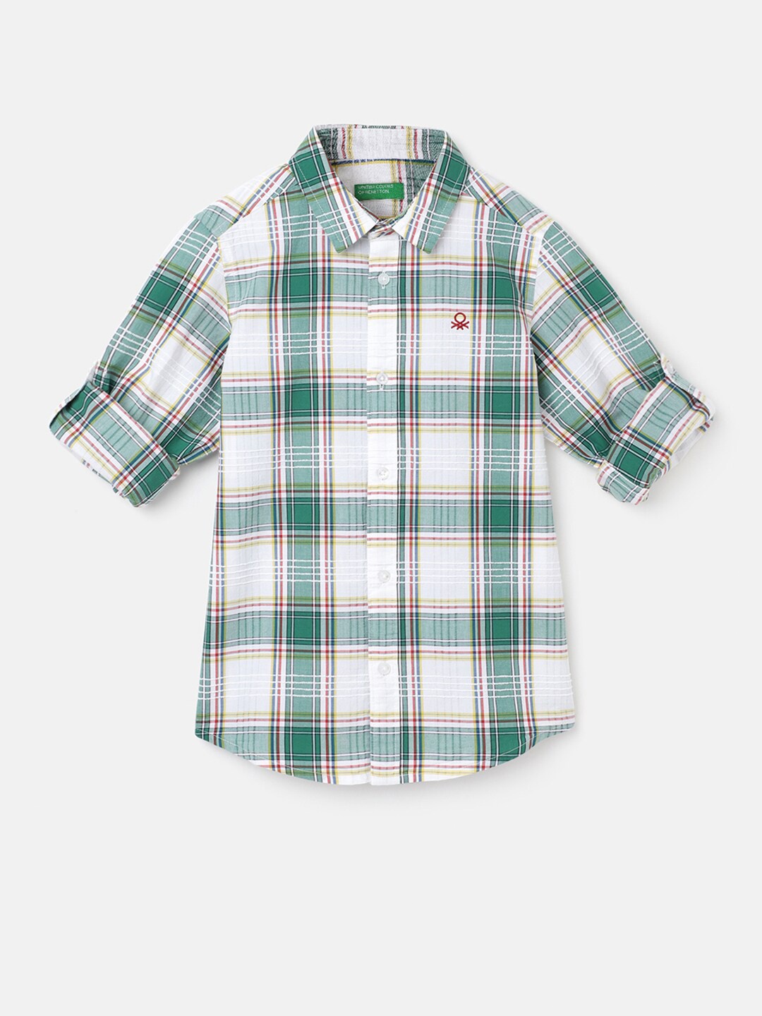 

United Colors of Benetton Boys Tartan Checked Cotton Shirt, Green