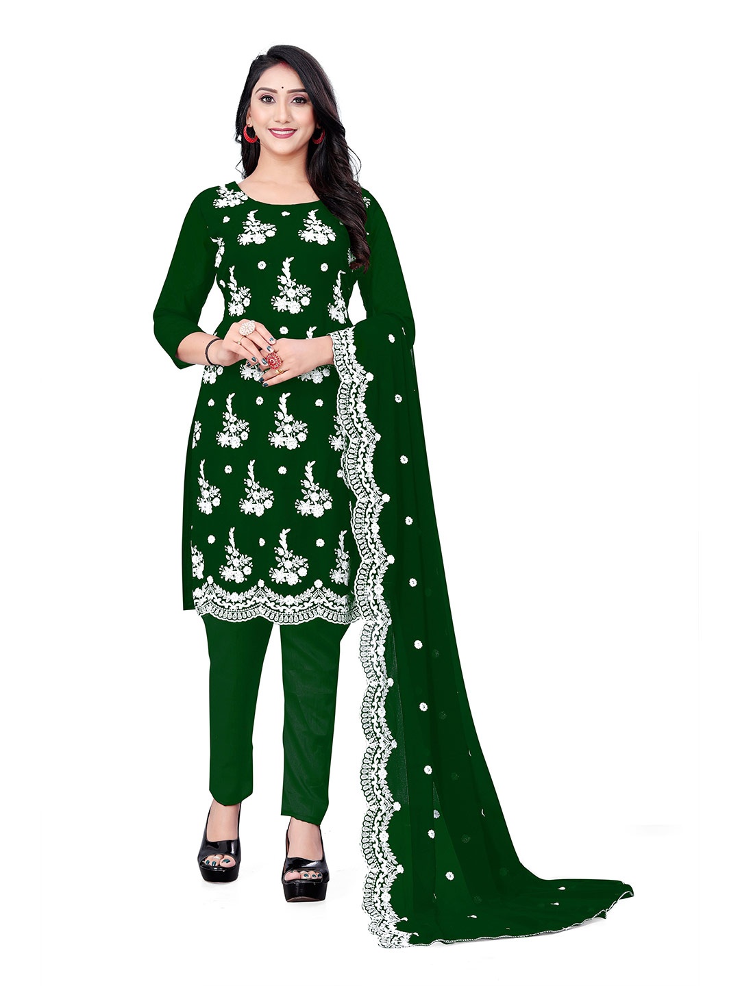 

MANVAA Ethnic Motifs Embroidered Unstitched Dress Material, Green