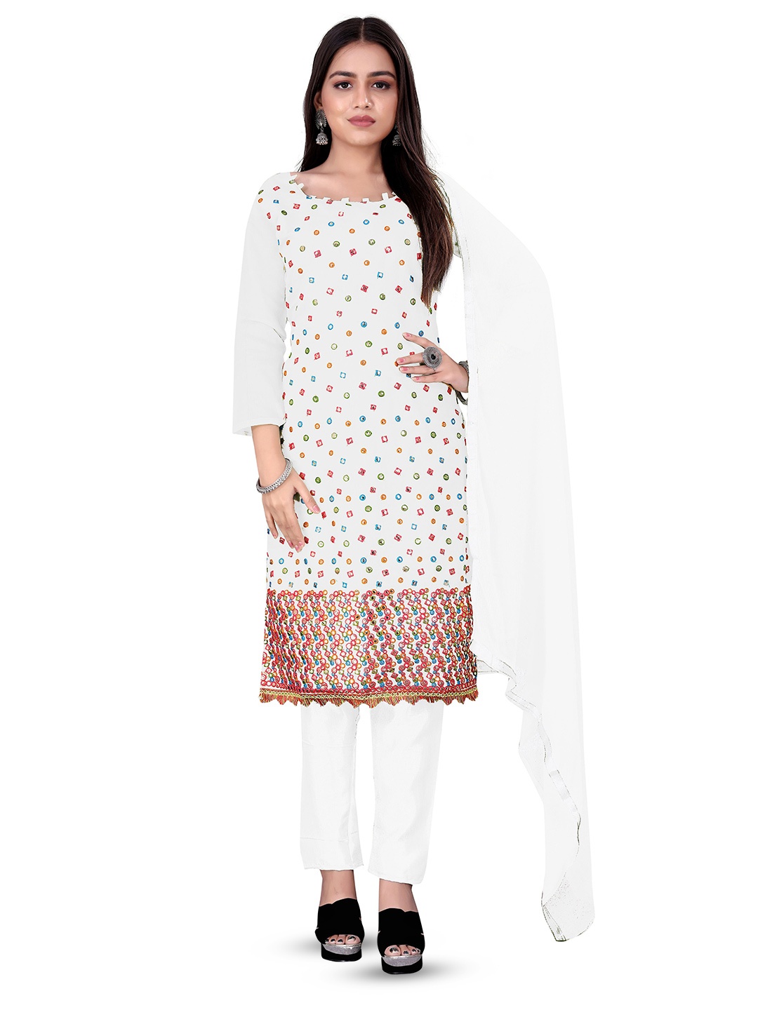 

MANVAA Embroidered Unstitched Dress Material, White