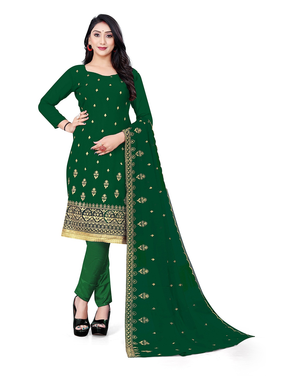 

MANVAA Embroidered Unstitched Dress Material, Green