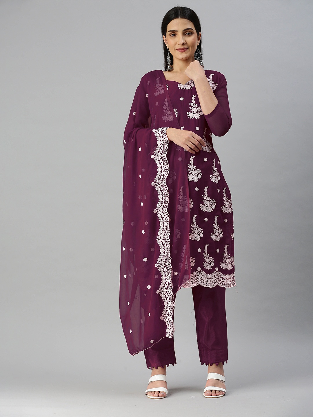 

MANVAA Embroidered Unstitched Dress Material, Magenta