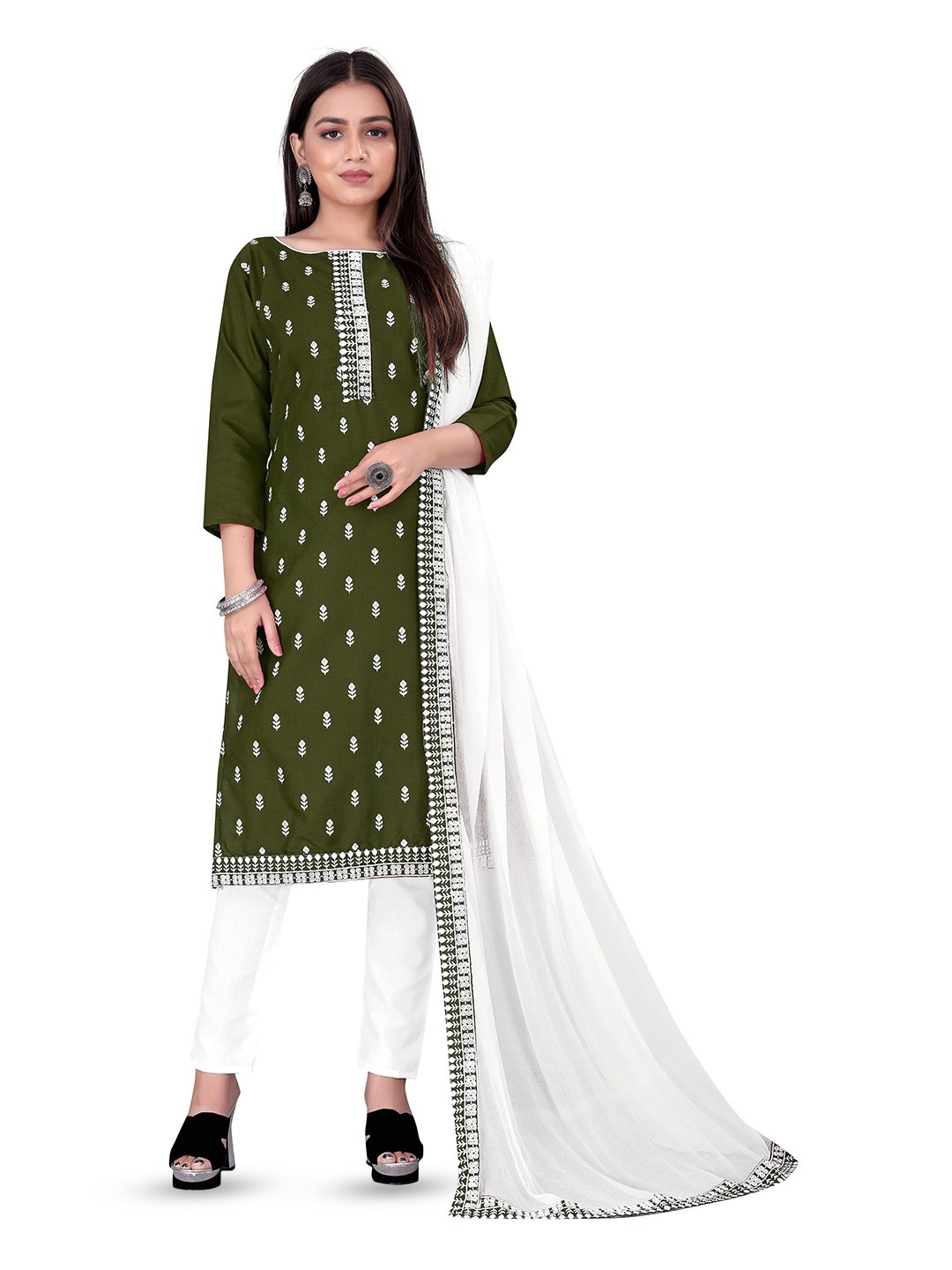 

MANVAA Ethnic Motifs Embroidered Unstitched Dress Material, Green