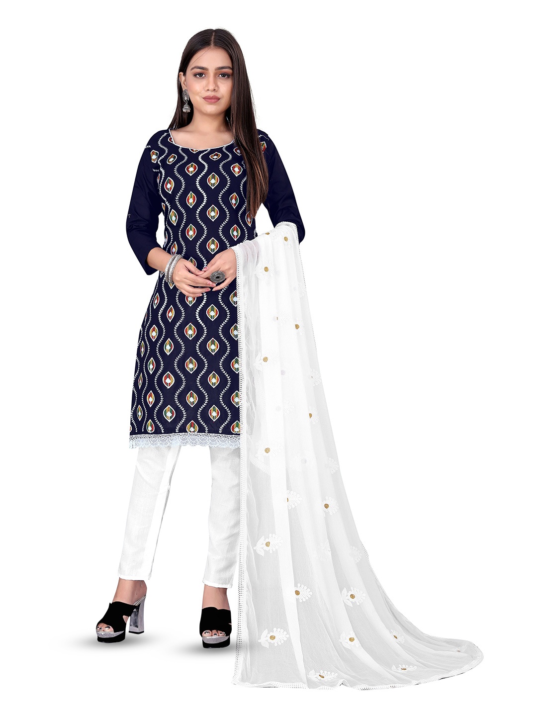 

MANVAA Embroidered Unstitched Dress Material, Blue