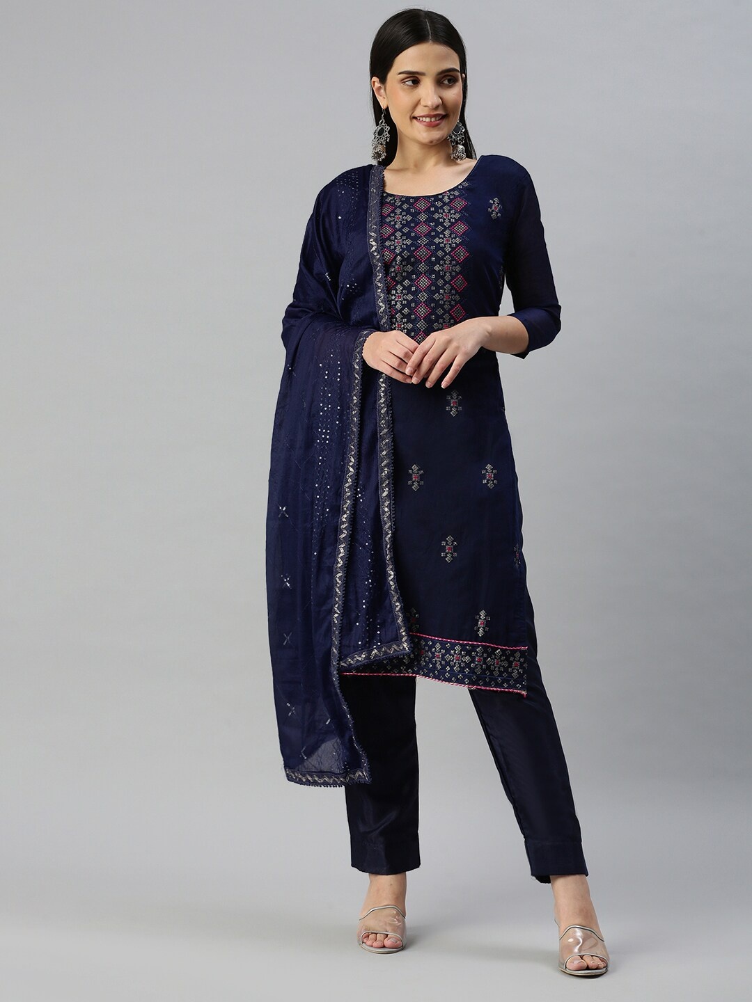 

MANVAA Embroidered Unstitched Dress Material, Blue