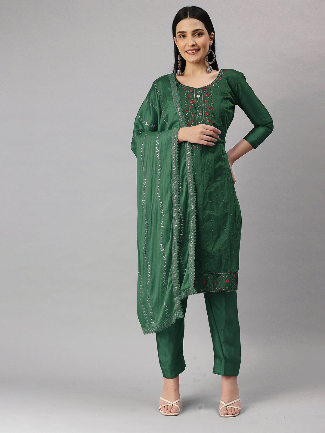 

MANVAA Embroidered Unstitched Dress Material, Green
