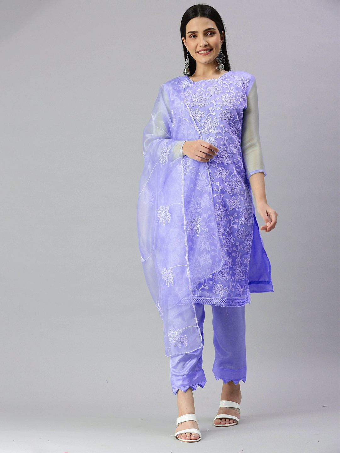 

MANVAA Embroidered Organza Unstitched Dress Material, Purple