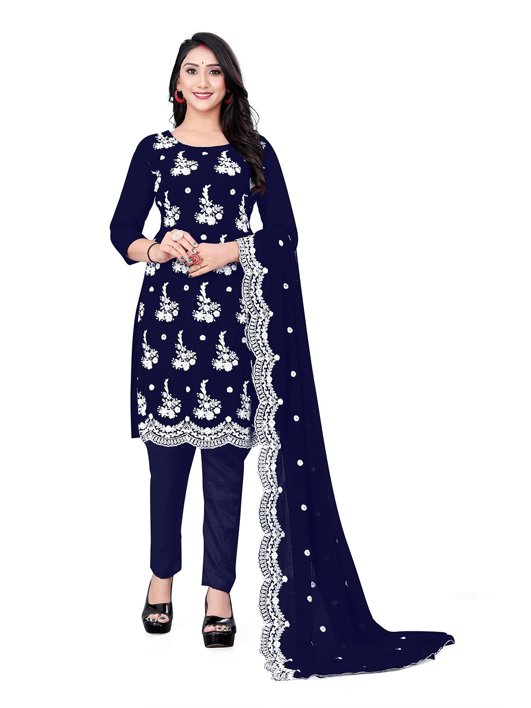 

MANVAA Embroidered Unstitched Dress Material, Blue