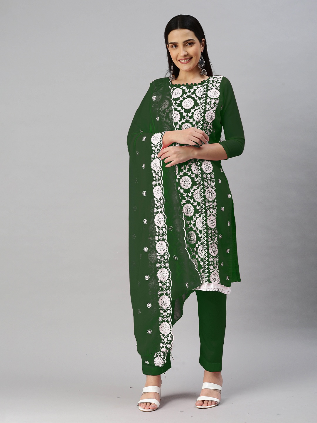 

MANVAA Ethnic Motifs Embroidered Unstitched Dress Material, Green