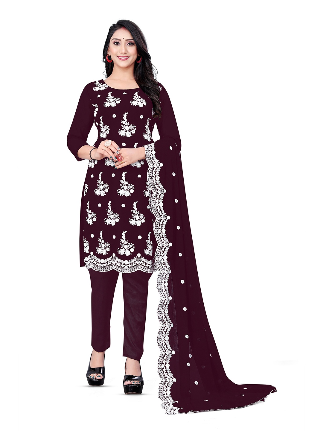 

MANVAA Embroidered Unstitched Dress Material, Magenta