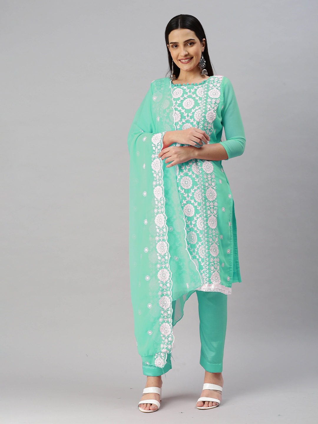 

MANVAA Embroidered Unstitched Dress Material, Sea green