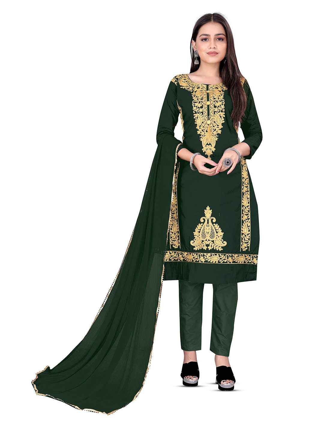 

MANVAA Embroidered Unstitched Dress Material, Green