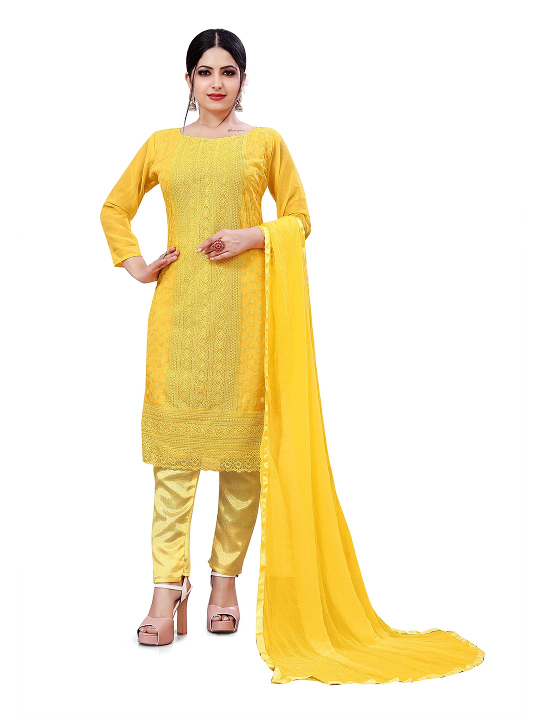

MANVAA Embroidered Unstitched Dress Material, Yellow