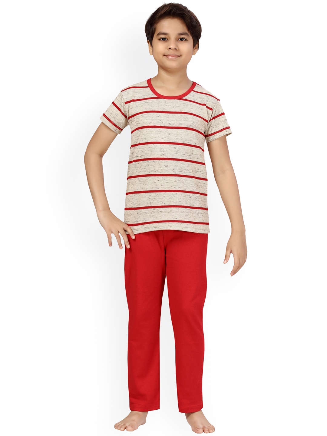 

BAESD Boys Striped Pure Cotton Night suit, Beige
