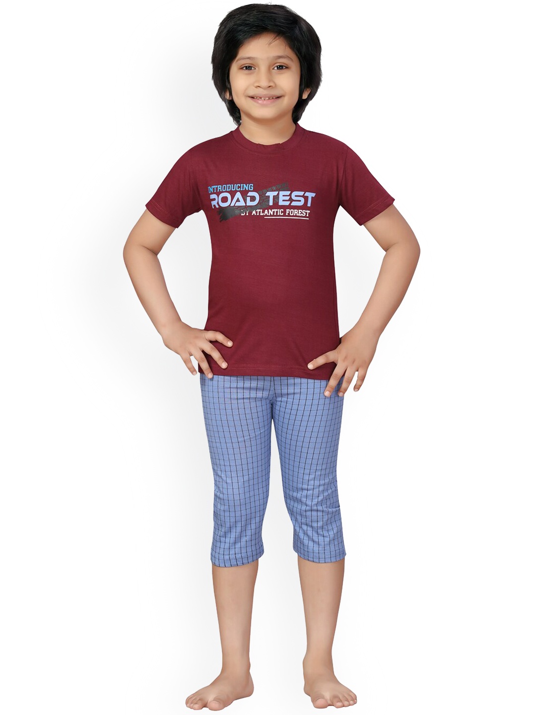 

BAESD Boys Typography Printed Pure Cotton Night suit, Maroon