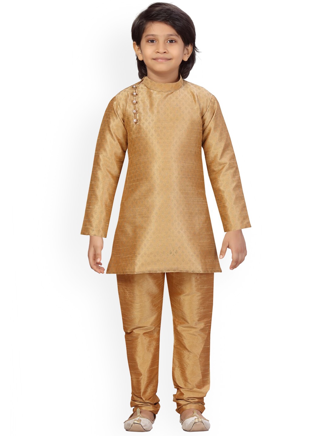 

BAESD Boys Ethnic Motifs Woven Design Regular Pure Cotton Kurta With Churidar, Beige