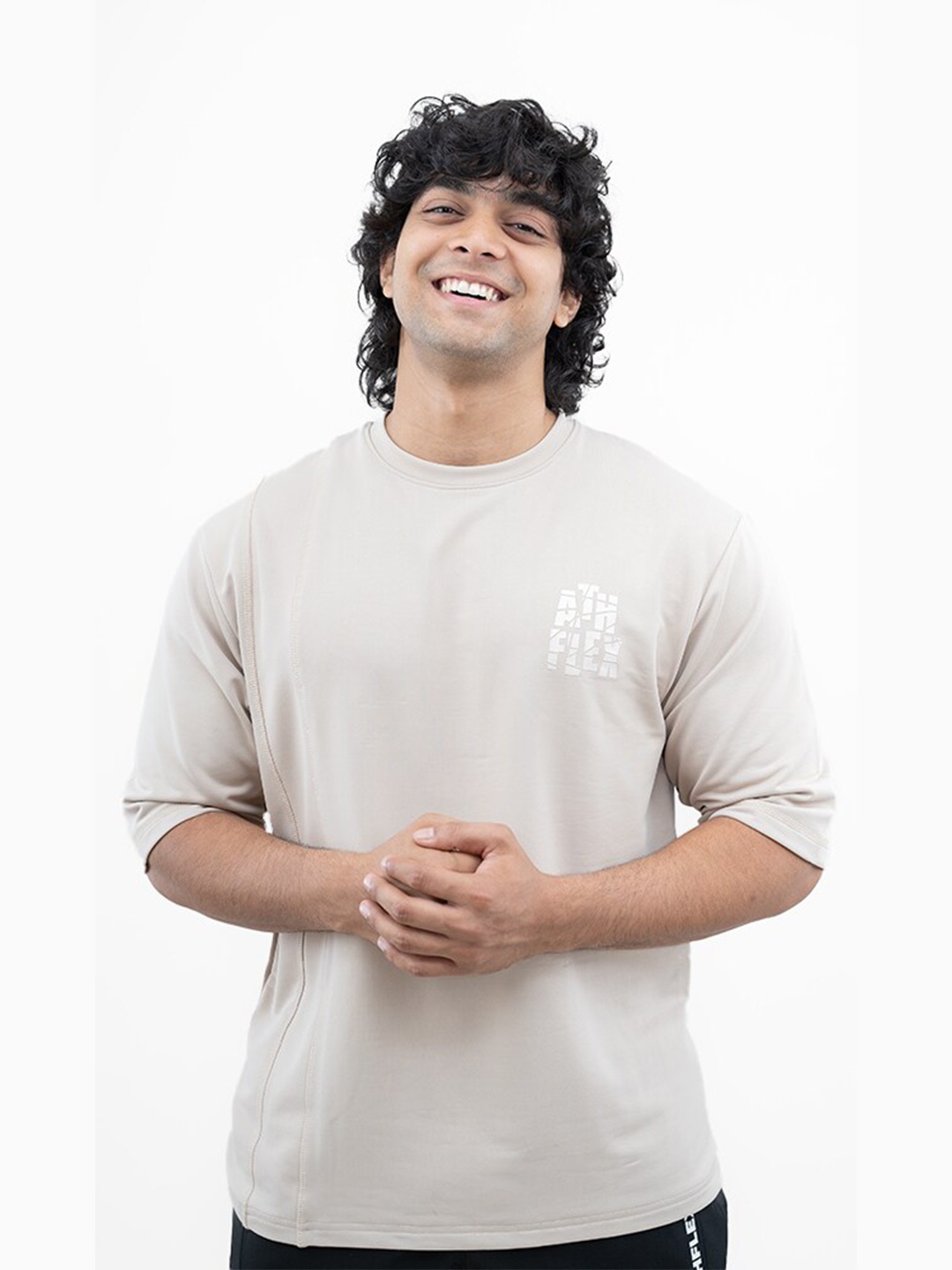 

Athflex Typography Printed Oversized T-shirt, Cream