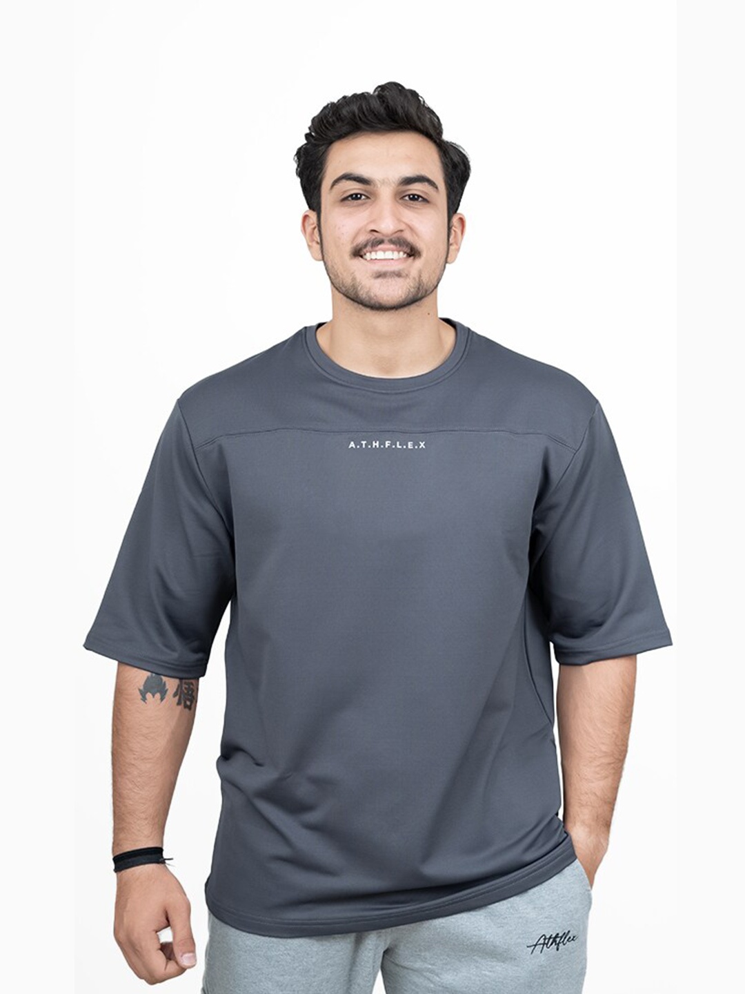 

Athflex Typography Printed Oversized T-shirt, Grey