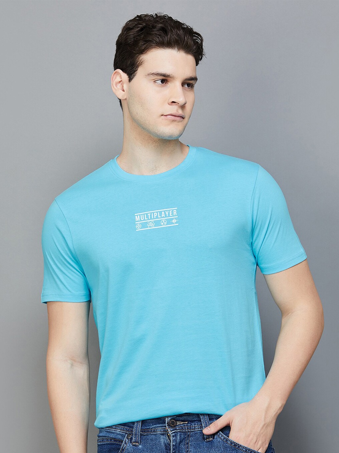

Bossini Typography Printed Cotton Slim Fit T-shirt, Blue