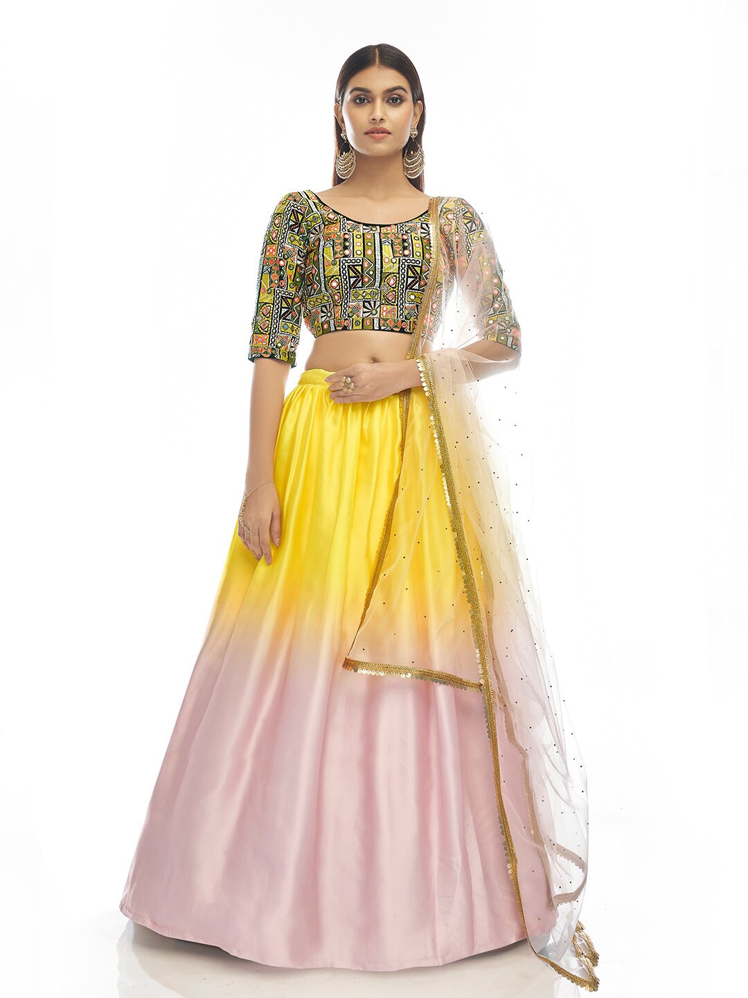 

Fusionic Embroidered Semi-Stitched Lehenga & Unstitched Blouse With Dupatta, Yellow