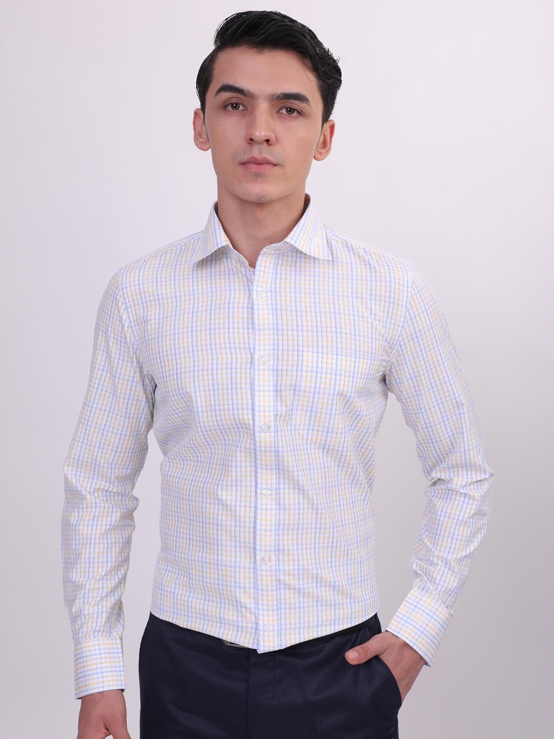 

MUTAQINOTI Comfort Micro Checks Cotton Formal Shirt, White