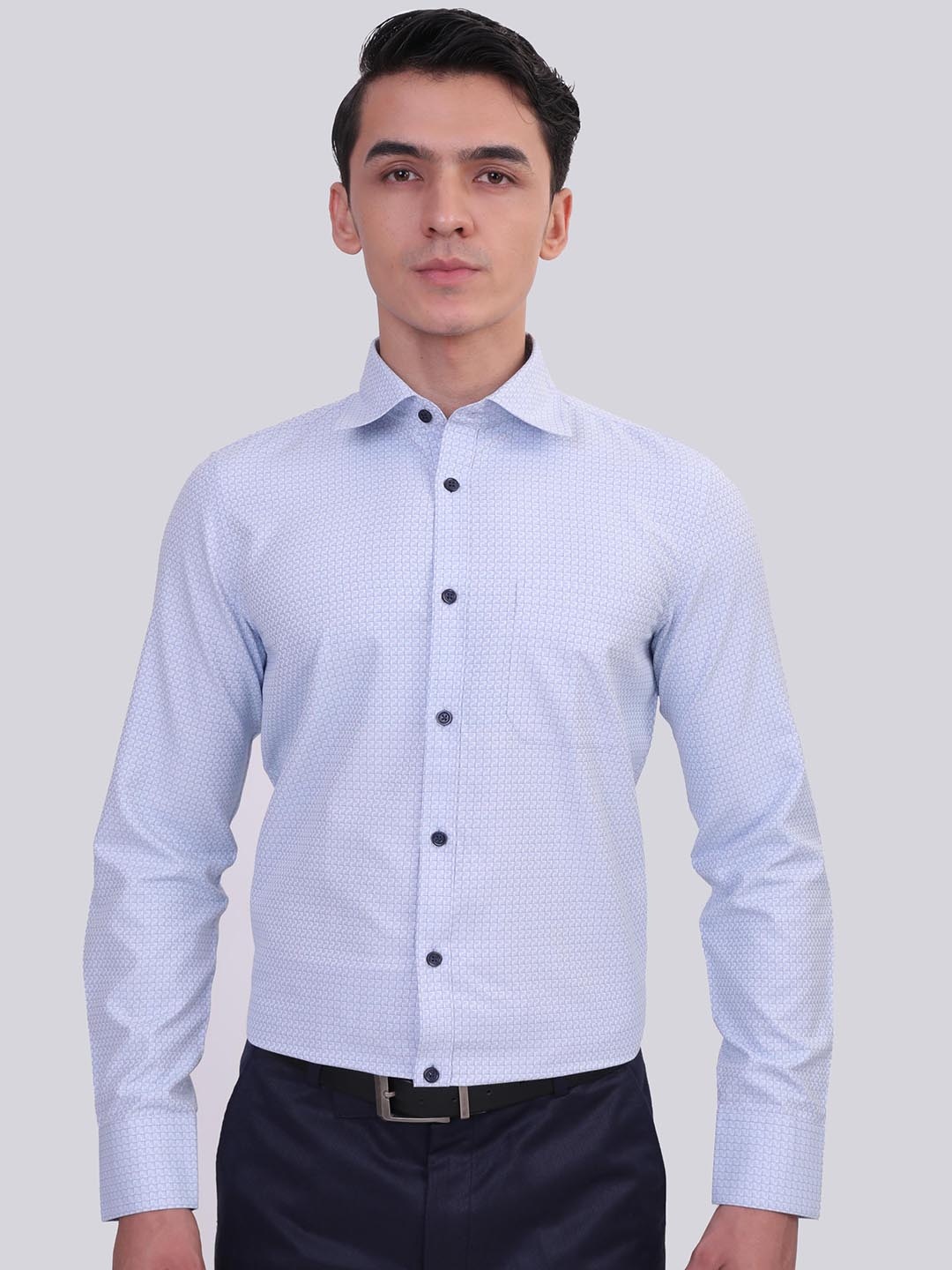 

MUTAQINOTI Comfort Micro Checks Cotton Formal Shirt, Blue
