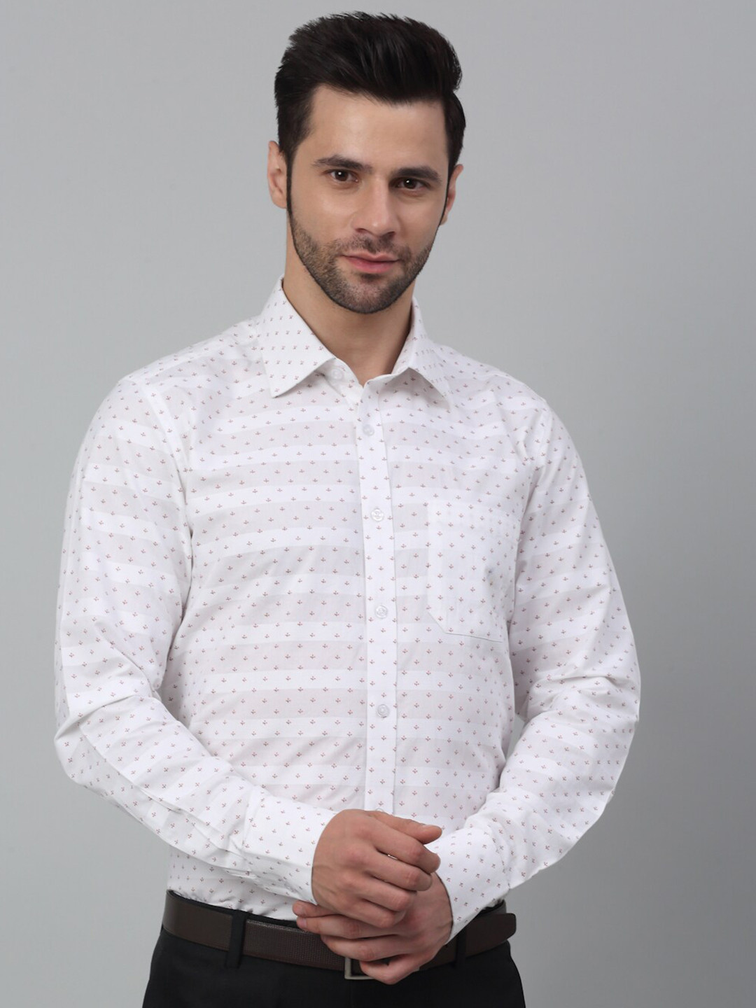

MUTAQINOTI Comfort Opaque Micro Ditsy Printed Cotton Formal Shirt, White