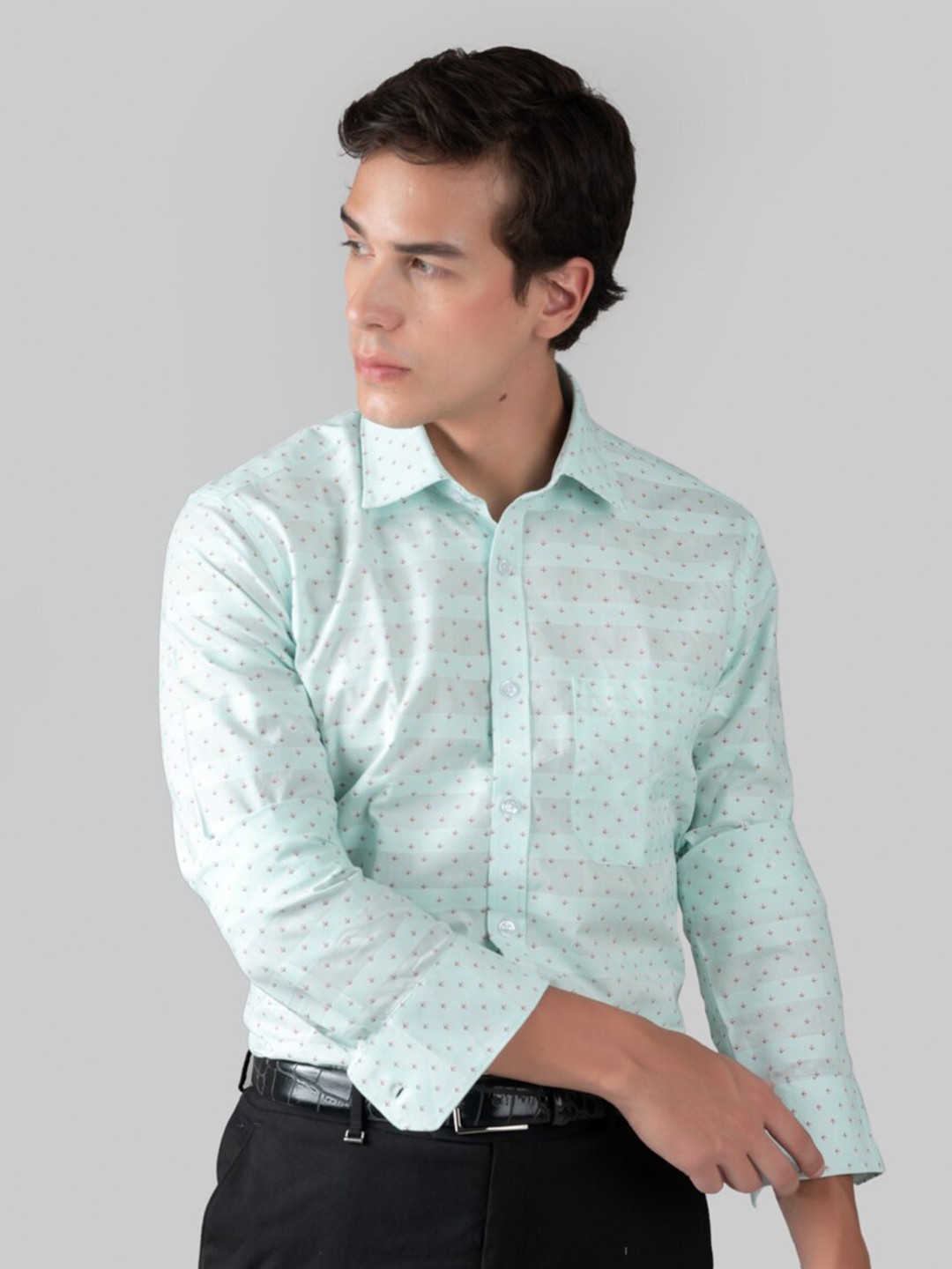

MUTAQINOTI Comfort Opaque Micro Ditsy Printed Cotton Formal Shirt, Green