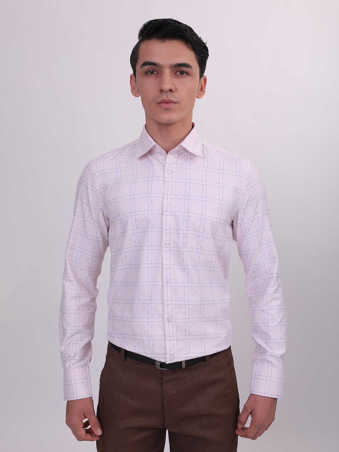 

MUTAQINOTI Men Comfort Checked Cotton Formal Shirt, Pink