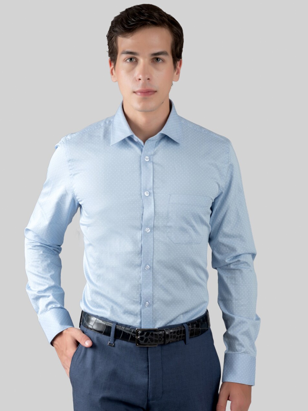 

MUTAQINOTI Micro Ditsy Printed Cotton Comfort Opaque Formal Shirt, Blue