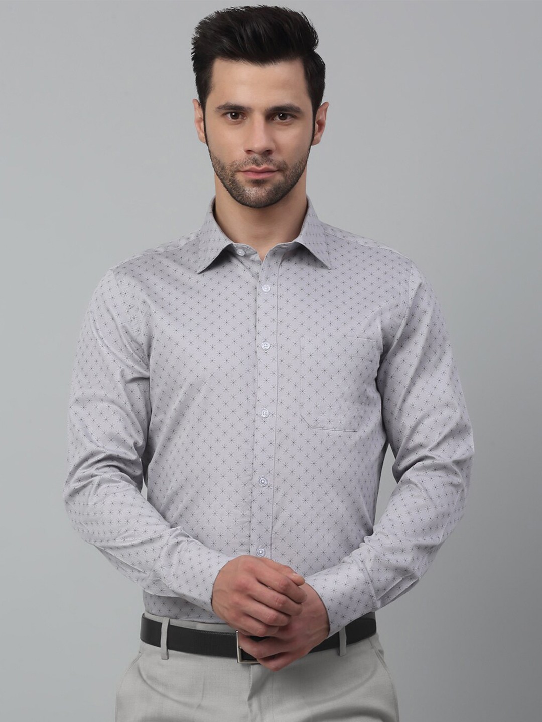 

MUTAQINOTI Men Comfort Printed Cotton Formal Shirt, Grey