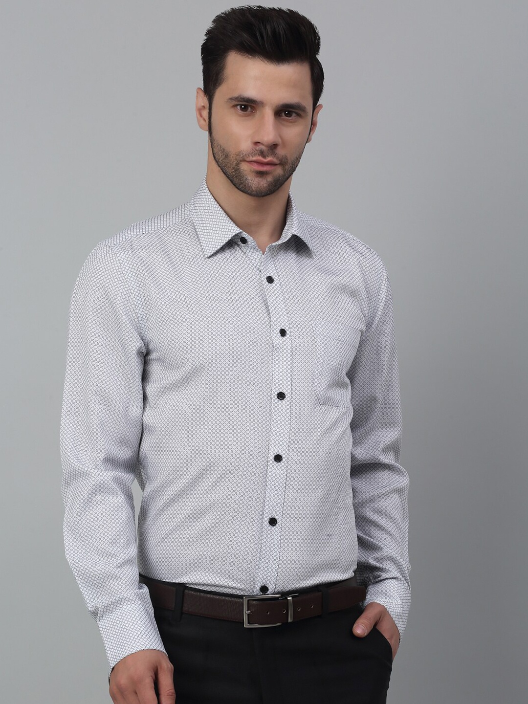 

MUTAQINOTI Comfort Opaque Checked Cotton Formal Shirt, White