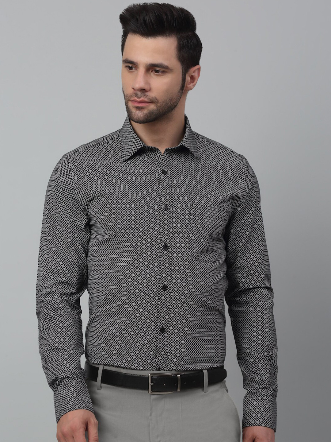 

MUTAQINOTI Micro Ditsy Printed Cotton Comfort Opaque Formal Shirt, Black